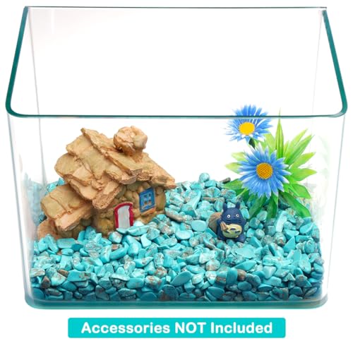 WAYBER 1 Lb/460g Green Turquoise Decorative Stones Irregular Aquarium Pebbles Crystal Rocks Quartz Gravels for Fish Turtle Tank/Succulent Plants/Air Plants Decoration (Fill 1 Cup) - color: Turquoise, size: 1 Pound