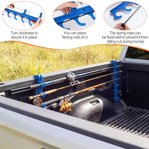 2 Sets Truck Bed Fishing Rod Holder, Holds 4 Rods, Fits 2.36" Thick Rails, Easy Install Kayak & Fly Rod Storage Rack - color: Blue, style: 6 Holes