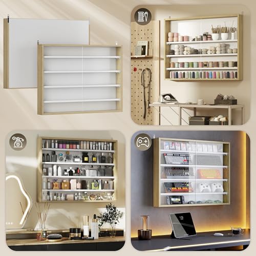 HOMCOM 5-Tier Display Cabinet, Glass Door Cabinet with Adjustable Shelves, Wall-Mounted Display Case for Playroom, Bedroom, Oak and White - color: Oak and White