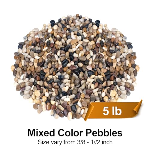 Pulovin 5 lbs Pebbles for Indoor Plants, Succulent, Bamboo, Vase, 3/8" Plant Rocks for Pots Indoor, Small River Rocks Decorative Pea Gravel, Highly Polished - color: Mixed Color