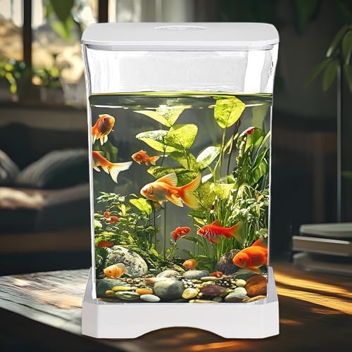 Betta Fish Tank, Small Acrylic Aquarium with Led Lighting System, Clear Desktop Fish Bowl Tank System, 18cm Size, 15cm Width, with Style for Betta Shrimp Crab Spider Desktop Decoration - color: White