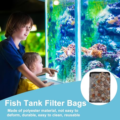 Aquarium Filter Media Bags, Fine Mesh Filter Bags, Mesh Zipper Bags for Activated Carbon Resin Filters, Reusable Fish Tank Filter Bag, 11.8 x 7.8 Inch, Black