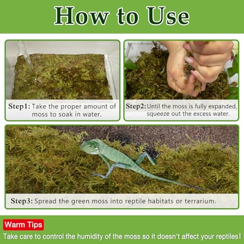Halatool 1.1LB Natural Sphagnum Moss for Reptiles- 25QT Green Moss for Terrarium Plants Long Fiber Reptile Moss for Leopard Gecko Snake Hamsters Tortoises Frogs Lizards Salamanders - size: 1.1LB