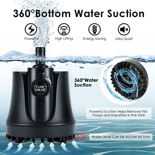 AQQA 265-800 GPH Submersible Aquarium Water Pump with Adjustable Switch, Water Removal and Drainage Sump Cleaning Pump with 2 Nozzles for Pond, Fish Tanks, Hydroponics, Backyard (60W 800GPH) - size: 60W 800GPH