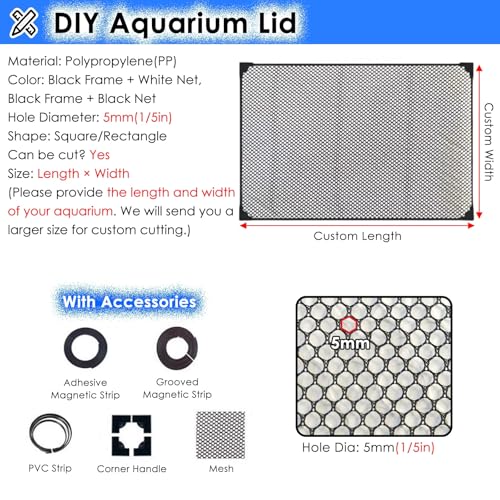 LZMZMQ Magnetic Aquarium Cover Fish Tank Lid, Home Fish Tank Protector from Cats, Square Terrarium Top Covers Anti-Fish Jump Net with Corner Handles(L45xW25cm)