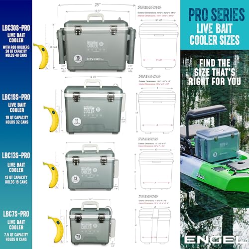 ENGEL Live Bait Cooler PRO for Fishing - Portable Minnow and Bait Bucket with Lithium-Ion Rechargeable Aerator - color: Tan, size: 30 Quarts