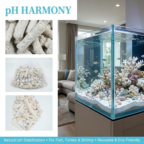 1.54lb/700g Crushed Coral for Freshwater Aquarium, Natural Fish Tank Coral Stone with 2 Mesh Bags, Aquarium Bio Filter Media Bag Reusable Aquarium Filter to Stabilize Water and Raise PH (700g)