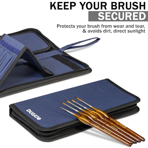 DUGATO Short Paint Brush Holder & Organizer 5.4x10.7 Inches, Blue Canvas Bag for Brushes up to 9.3" Length, Case with 15 Slots, Artist Brush Carrying Case (Brush Not Included) - color: Blue, size: Medium 5.4x10.7 inches