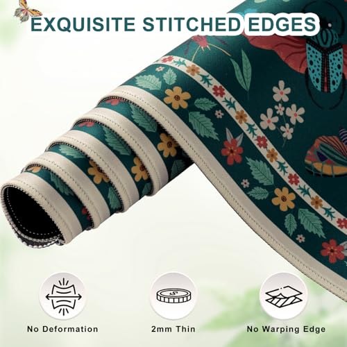 iCasso Desk Mat, Desk Matt for Desktop, Cute Desk Pad Mat, XXL Large Mouse Pad for Desk, Anti-Slip Big Mousepad with Stitched Edges, Keyboard Pad Mouse Mat for Computer(Green) - color: Butterfly-green