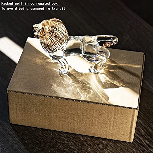 YU FENG 5.5inch Crystal Lion Figurine Collectible,Blown Painted Glass Art Wildlife Animal Sculpture Ornament Handmade Crystal Paperweight Decor Gifts,Clear - style: Lion