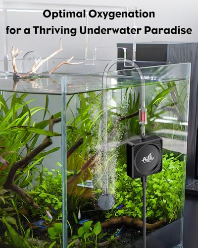 Pawfly Mini Aquarium Air Pump, Ultra Quiet Oxygen Aerator Kit for 1-15 Gallon Fish Tanks with Air Tubing, Air Stone, Check Valve & Suction Cups - size: Air Pump Set