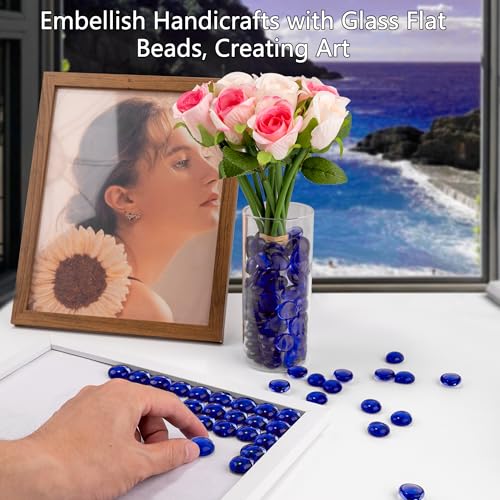 Blue Glass Marbles, 0.97 LB Transparent and Smooth Flat Glass Beads for Vases, Mosaic Gem Pebbles for Aquarium Decor, Floral Arrangements, Mancala Stones, Vase Filler and Crafts (Approx. 80-100 PCS) - color: Blue