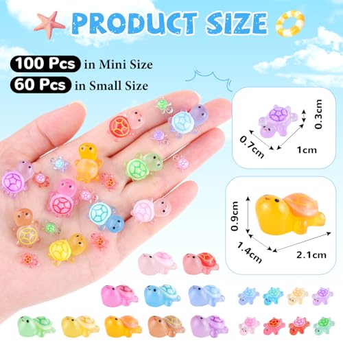 TINKRSTUFF 160PCS Mini Resin Animals Colorful Tiny Turtles Glow in Dark, Miniature Figures to Hide, Little Animal Small Figurines for Desk Garden Landscape Aquarium Ornaments Crafts & Decor - color: Mini+small Turtle-160pcs
