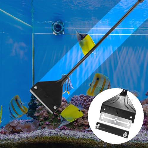 PEUTIER Algae Scraper for Glass Aquariums, 24.4 inch Extendable Handle Aquarium Scraper Scrubber Fish Tank Cleaner 2 in 1 Razor Scraper with 10 Blades Aquarium Cleaning Tools Fish Tank Accessories