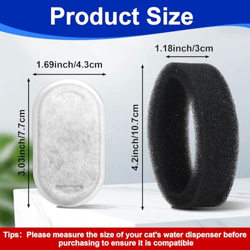 Cat Water Fountain Filter Replacement 24 Pack Filters & Sponges for 67oz/2L & 108oz/3.2L Stainless Steel Pet Water Fountain Filters (12 Filters & 12 Sponges)