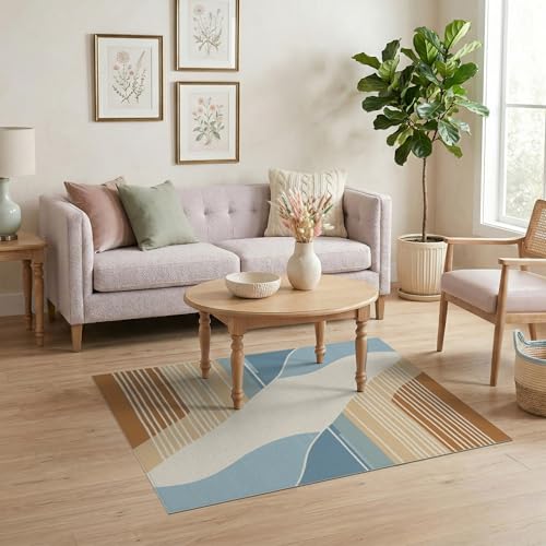4'x6' Washable Abstract Geometric Accent Rug, Beige Non-Shedding Small Carpet Pet Friendly & Kids Safe Play Mat for Playroom, Bedroom, Reading Nook | Ref:1993950 - color: Beige/Pattern 24, size: 4' x 6' (Rectangular)