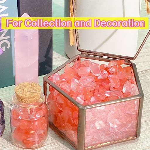 YATOJUZI Cherry Quartz 1LB Aquarium Gravel Rocks Bulk Wholesale Tumbled Crystals Stones Chips Crushed Reiki Energy Balancing Gemstones for Planters Vase Filler Fountain Fish Tank Potted Decor - color: Cherry Quartz, size: 1 Pound