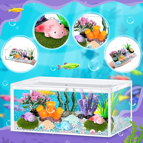 HyDren Axolotl Crafts DIY Tank Glow in The Dark Mini Axolotl Figures Gift for Home Sea Themed Birthday Party Decorations - style: Stylish