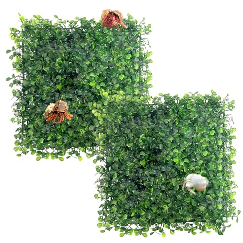 2 PCS Hermit Crab Climbing Toys, Plastic Simulation Grass Aquarium Tank Decoration with 4 Suction Cups, Hermit Crab Green Plants Supplies Fake Turf, Accessories for Hermit Crab Reptile 10 x 10 Inch - color: 2 Pack