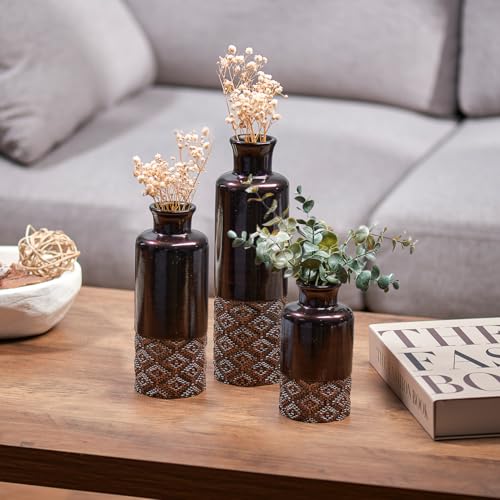 Creative Scents Dublin Brown Vases - Set of 3 Vases - Table Centerpieces for Dining Room, Kitchen Décor, Home Decor for Your Living Room, Dining Room, Bedroom, Office, Entry Table or Shelf Decor - color: Brown