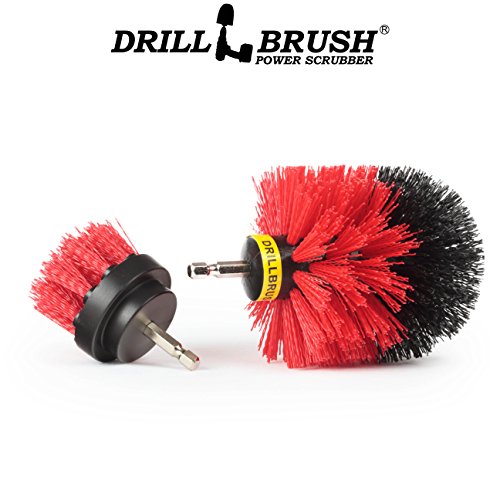 2 Piece Red Stiff Brush Cleaning Set - Outdoor Cleaning Brush Sets - Home Siding Cleaning Brush - Masonry Brick and Stone Cleaning Tools - Deck and Patio Scrubbers - Gutter Cleaning Outdoor Brush Set - color: Red