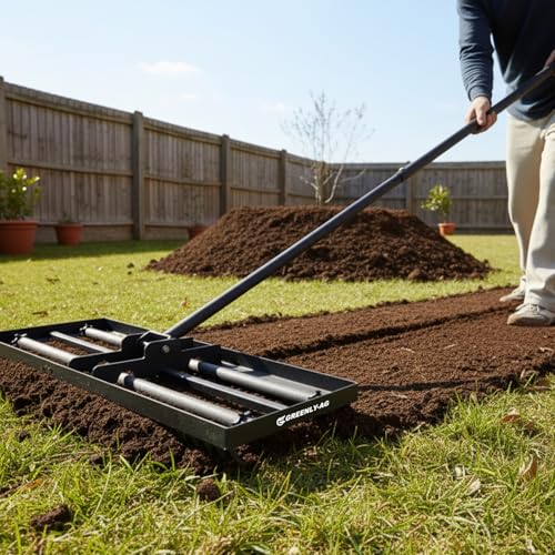 30" Heavy Duty Lawn Leveling Rake, 6.5FT Soil Leveler Tool, with 4 Spiked Wheels & Smooth Roller, Landscaping and Restoration Soil Sand Dirt Surfaces, for Garden Yard Farm Golf Course