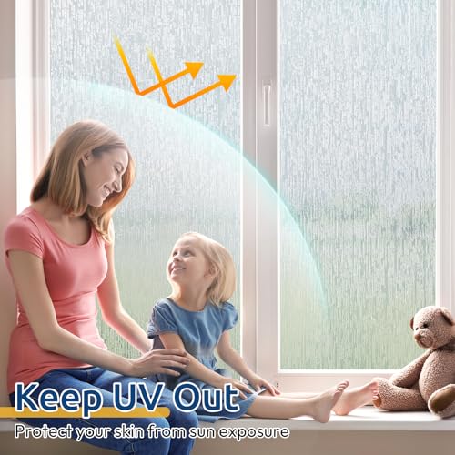 rabbitgoo Window Privacy Film Frosted Glass Clings, Decorative Sun UV Blocking Static Cling Window Covering, Removable Frosting Sticker for Home, Rain Silk, 17.5 x 78.7 Inches - color: Rain Silk, size: 17.5" x 78.7"