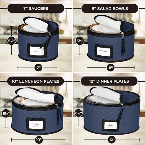 China Storage Containers 5-Piece Set Moving Boxes for Dinnerware, Glasses, Plates, Mugs and Saucers Sturdy Quilted Microfiber Dish Organizer with Dividers for Seasonal Storage - Holds Set of 12, blue - color: Blue