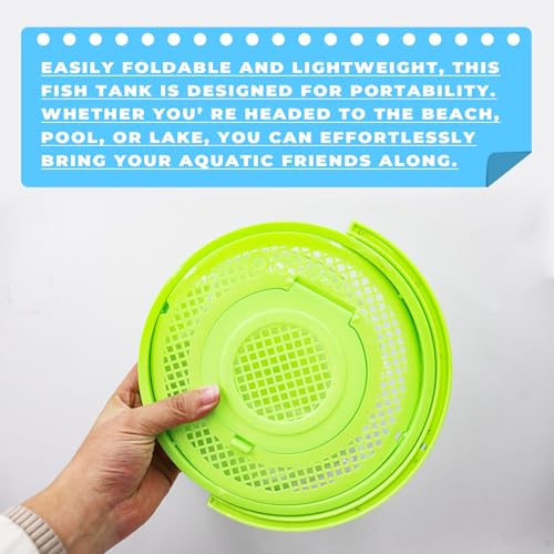 Foldable Small Aquarium, Portable Fish Tank, Fish Transport Container, Plasitc Fish Bowl, Beginner Tank, Great Concept for Catching and Release Critters, Beach, Pool and Lake (Green, Large) - color: Green, size: Large