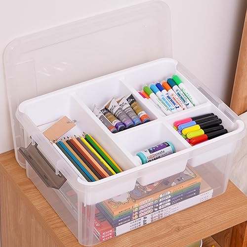 Citylife 17 QT Plastic Storage Box with Removable Tray Craft Organizers and Storage Clear Storage Container for Organizing Bead, Tool, Sewing, Playdoh, 2 Packs - size: 17 Qt- 2 Pack