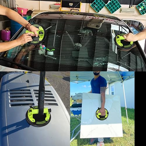 DEWINNER 8" Glass Suction Cups - Heavy-Duty Vacuum Glass Lifter for Windshield Tiles and Granite - 660lbs Load Capacity - 2 Pack Industrial Suction Cup with Carry Case - color: Green