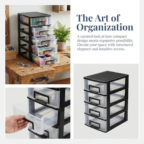 Cabilock 5 Drawer Plastic Storage Organizer Clear Desktop Drawer Storage Cabinet for Office Study Bathroom Craft Supplies