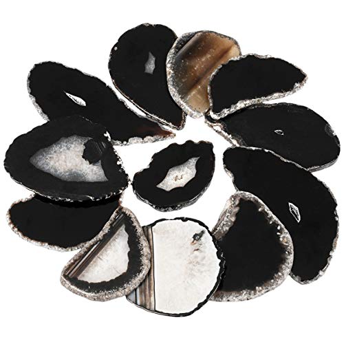 rockcloud 10 Pcs Agate Light Table Slices, Healing Crystals Geode Stones,Irregular Home Decoration Jewelry Making,Black