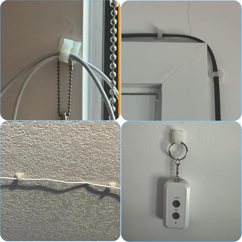 150 PCS Adhesive Cable Wire Clips Black, Outdoor Cable Management Wire Organizer Cord Holder for Under Desk, Car, Wall, TV PC Ethernet Cable (White) - color: White