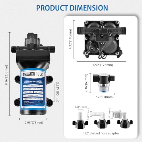 WASSERMANN Water Pressure Booster Pump 115 Volt AC 5.0GPM 60PSI,Water Pump Self Priming Diaphragm Pump with Pressure Switch for Kitchen Bathroom Marine Yacht Garden - size: Large