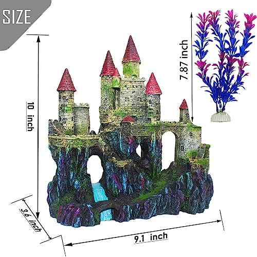 Aquarium Castle Decorations,Resin Castle for Fish Tank with Randomly Color Plants Decor Accessories for Freshwater and Saltwater Fish Tanks (Red) - color: 【red】