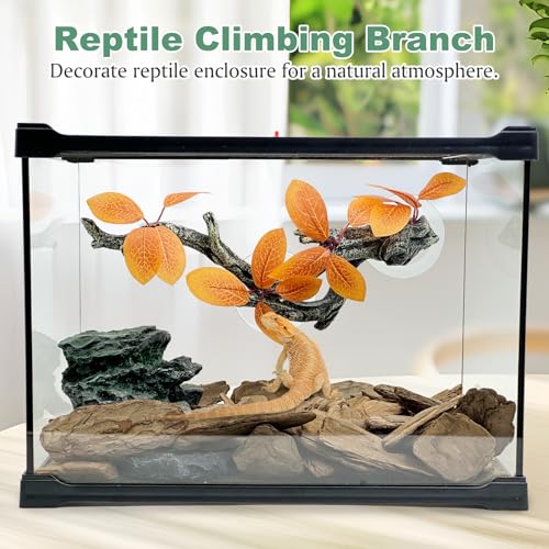 Fhiny Snake Climbing Branch, 2 PCS Resin Reptile Branches for Climbing with Suction Cups Reptile Tank Decor Accessories Frog Terrarium Plants for Corn Snake Frog Bearded Dragon Lizard Gecko - color: Orange, 2 Pcs