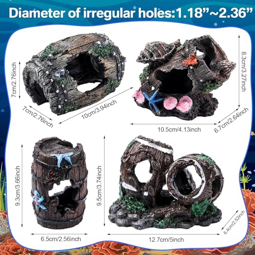 Wenqik 4 Pcs Fish Tank Decorations Broken Barrel Betta Hideout Cave Ornaments Aquarium Decorations Cave Large Fish Tank Ornaments for Small Shrimp Hide Pond(Classic)