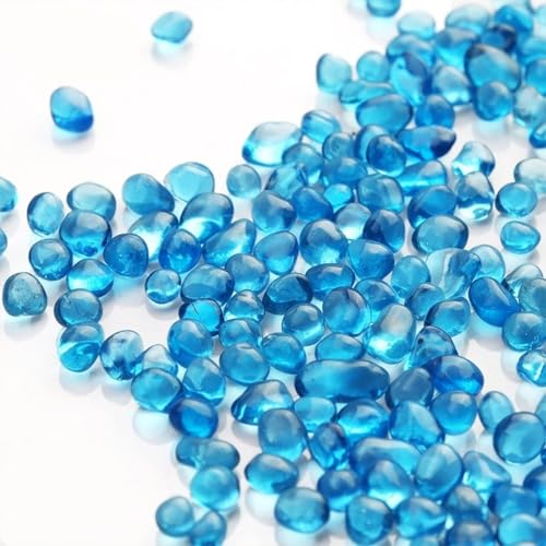 1 Lb (460 g) Lake-Blue Sea Glass Stones Irregular Rainbow Glass Pebble Decorative Rock Quartz Tumbled Gemstone Chips for Aquarium Decoration/Vase Filler/Jewelry Making/Handwork Craft/Gems Display - color: Lake Blue