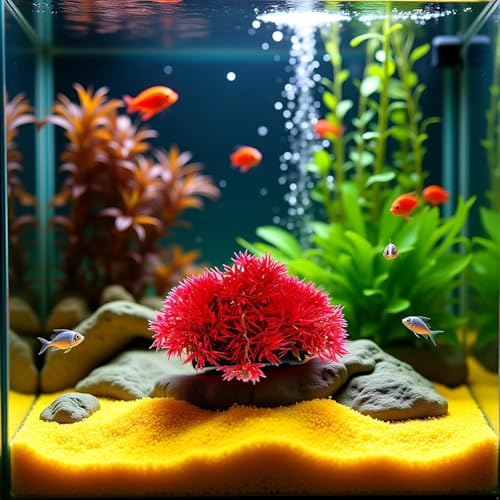 2Pcs Red Artificial Flowers, Fake Flowers, Artificial Pine with Base Grass Fish Tank Ornament Aquatic Plant Landscape Decor, Aquarium Décor