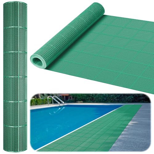 Tondiamo Pool Mat Non Slip Drainage Mats Swimming Pool Floor Deck Mats Rugs PVC Splash Mesh Hollow Doormat Roll for Outdoor Indoor Patio Restaurant Garage Kitchen Bathroom Safety(1 x 30 ft,Green) - color: Green, size: 1 x 30 ft