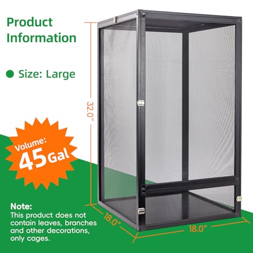 45 Gal Detachable and Foldable Reptile Butterfly Cage Terrarium, 360° Observation, Airflow, Interaction in Gecko Tank for Crested Geckos, Leopard Geckos, Chameleons, Bearded Dragons - size: 32x18x18 Inch