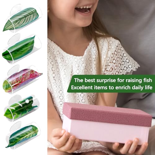 5 Pieces Acrylic Betta Fish Tunnel Tube with Suction Cup, Tank Accessories Leaf Pad Habitat Shelter Hideaway with Hollow Design for Better Observation (Style 2)
