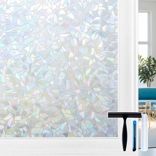 Volcanics Rainbow Window Privacy Film with Installation Tools, Decorative Stained Glass Window Film, Static Window Clings, Heat Control Window Tinting Film Stickers, Grayish Silver, 35.4 x 78.7 inches - color: Grayish Silver, size: 35.4" X 78.7"