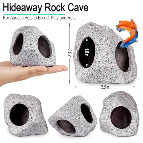 MyLifeUNIT Fish Tank Decor, Silk Aquarium Plants and Hideaway Rock Cave Decor for Betta Fish Tank Accessories, Goldfish, Turtle Tank Decorations