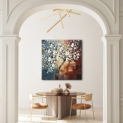 Wieco Art Large Modern Abstract White Flowers Oil Paintings on Canvas Wall Art Morning Glory 100% Hand Painted Floral Gallery Wrapped Artwork for Living Room Bedroom Home Office Decor - size: 32"L x 32"W