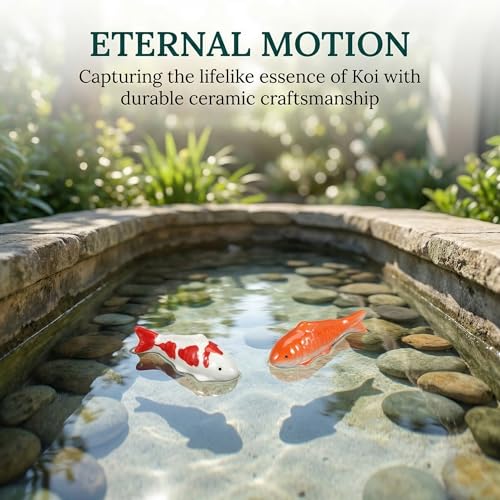 Abaodam Ceramic Floating Koi Fish Decor, 2PCS Realistic Glazed Fake Koi for Pond, Fountain, Bird Bath, Aquarium & Mini Water Garden, Floating Fish Ornament for Outdoor Water Decor