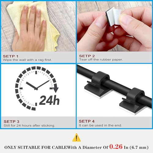 Cable Clips，50PCS Electrical Cord Management Adhesive Cable Wire Clip Wire Clips wall，Used for Cars, Offices, and Homes Cable Clips Cord Organizer（Black） - color: Black, size: Medium