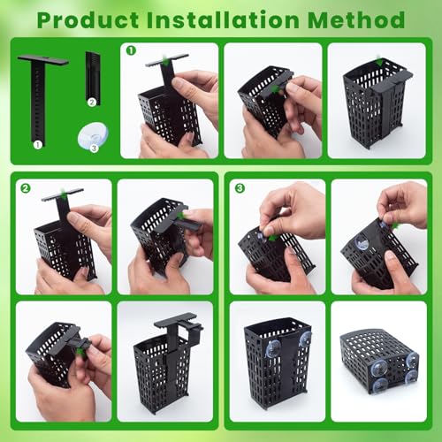 2 PCS Adjustable Aquarium Plant Holder, Fish Tank Plants Holder, Aquarium Plant Basket with Extendable Hook and Suction Cup for Fish Tank Aquaponic Cultivation