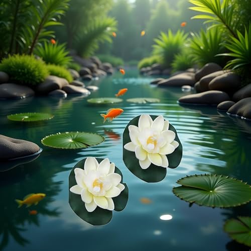 1PCS Artificial Floating Foam Lotus Flower with Water Lilys Pad Ornanments, Fish Tank Aquarium Lifelikes Fake Lotus Flowers for Patio Pond Pool Home Garden Wedding Party Special Event Decoration